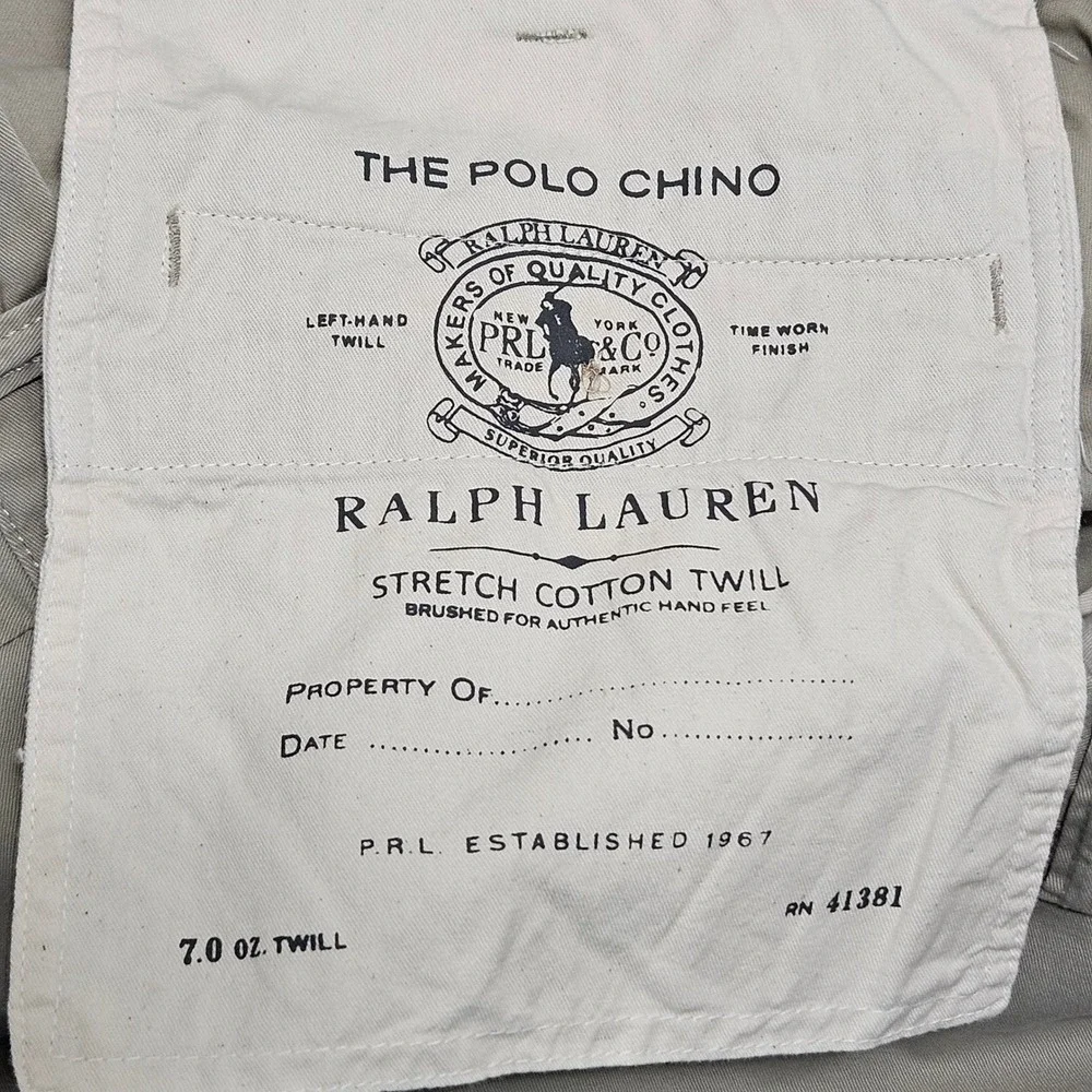 Polo Ralph Lauren Chino Pants Mens 36x32 Khaki Tan Stretch Straight Fit Cotton